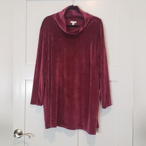 Pure Jill Velour Velvet Tunic Top Cowl Neck Burgundy Wine Size 3X Soft Stretchy